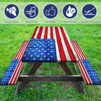 American Flag Picnic Table Cover With Bench Covers Set Wood Texture Waterproof Windproof Camping Rectangle Tablecloths Fitted Pi