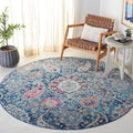 SAFAVIEH Madison Collection Area Rug - 67 Round, Blue & Grey, Boho Chic Glam Paisley Design, Non-Shedding & Easy Care, Ideal fo