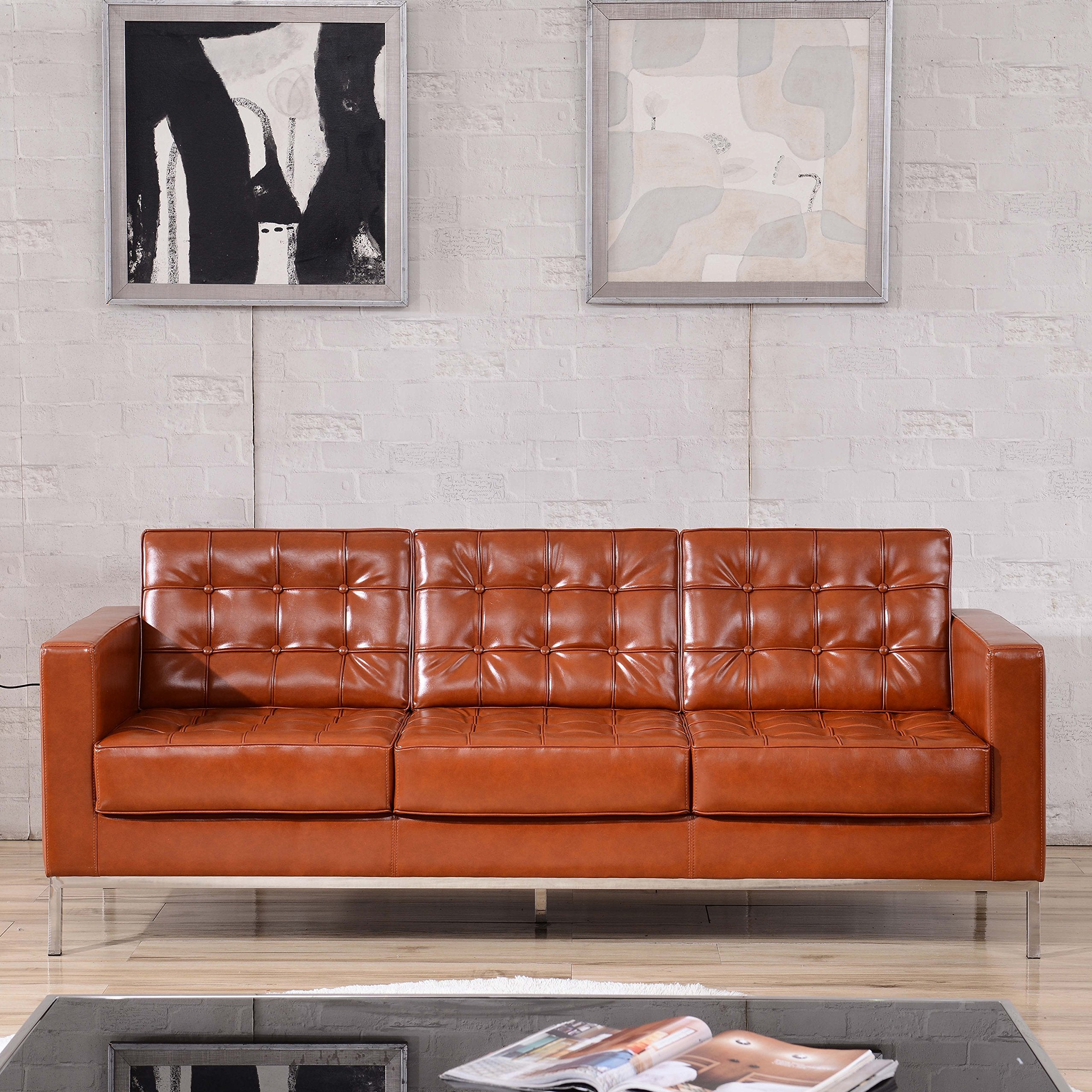 Flash Furniture Hercules Lacey Series Contemporary Cognac Leathersoft Sofa With Stainless Steel Frame
