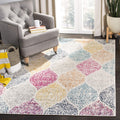SAFAVIEH Madison Collection Area Rug - 67 x 92, Creme & Yellow, Glam Ogee Trellis Distressed Design, Non-Shedding & Easy Care,