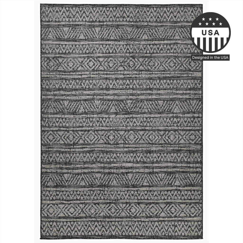 Fh Home Flat Woven Outdoor Rug - Waterproof, Easy To Clean, Stain Resistant - Premium Polypropylene Yarn - Striped Boho - Large