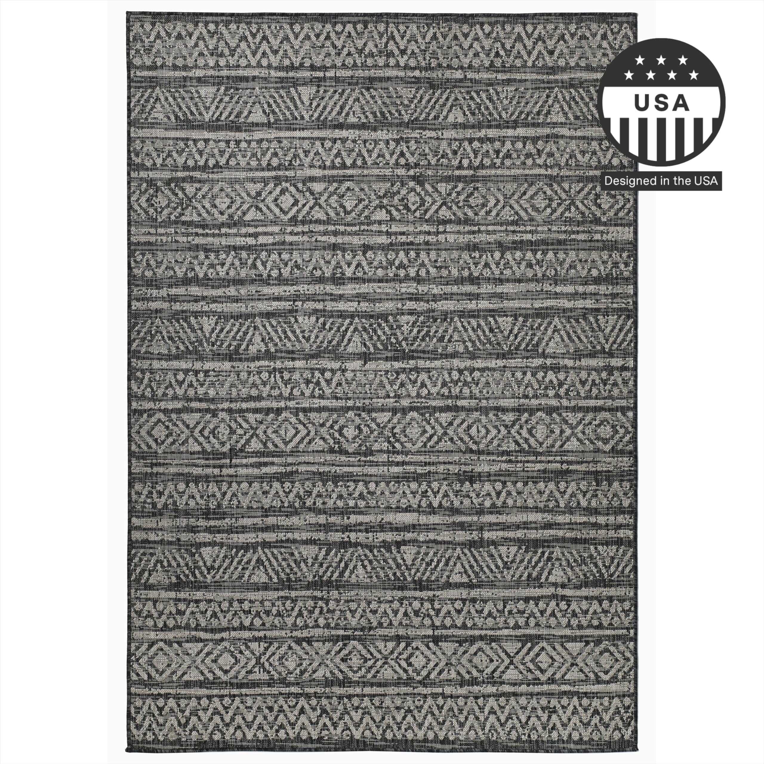 Fh Home Flat Woven Outdoor Rug - Waterproof, Easy To Clean, Stain Resistant - Premium Polypropylene Yarn - Striped Boho - Large