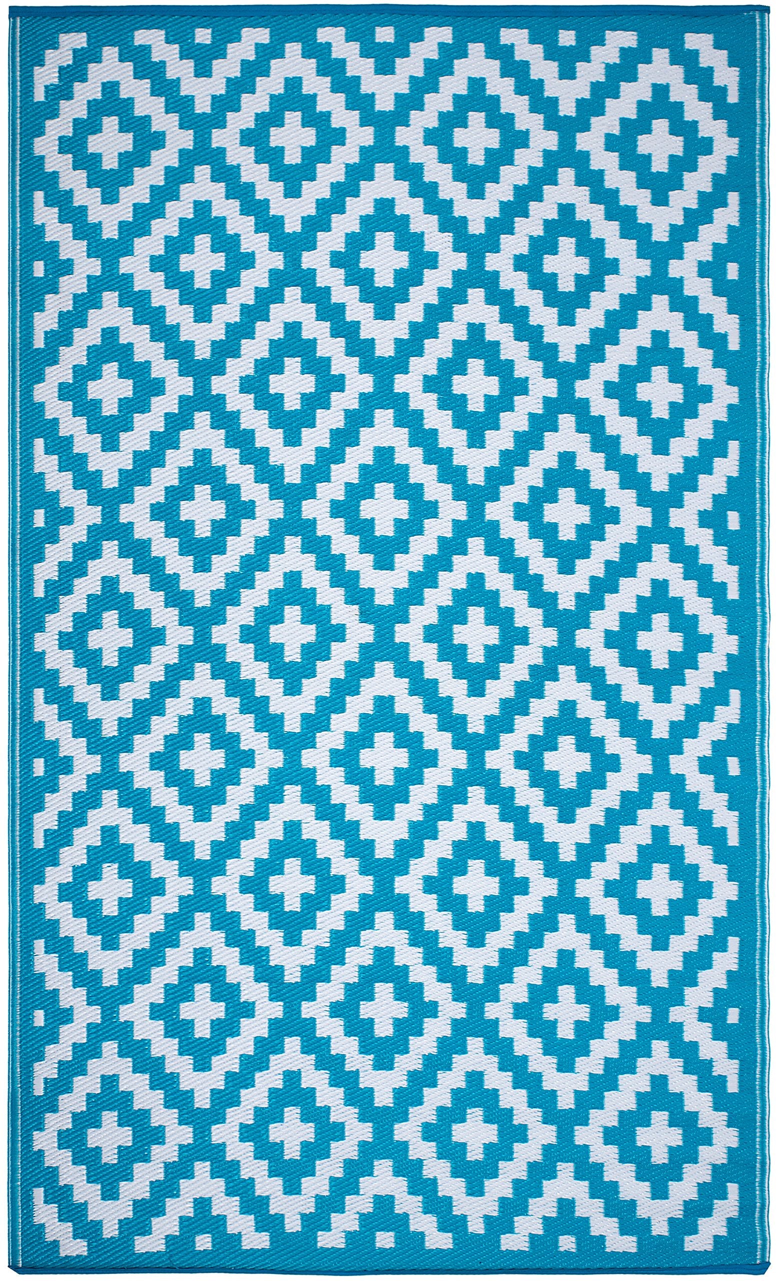 Fh Home Outdoor Rug - Waterproof, Fade Resistant, Reversible - Premium Recycled Plastic - Geometric - Patio, Porch, Deck, Balcon