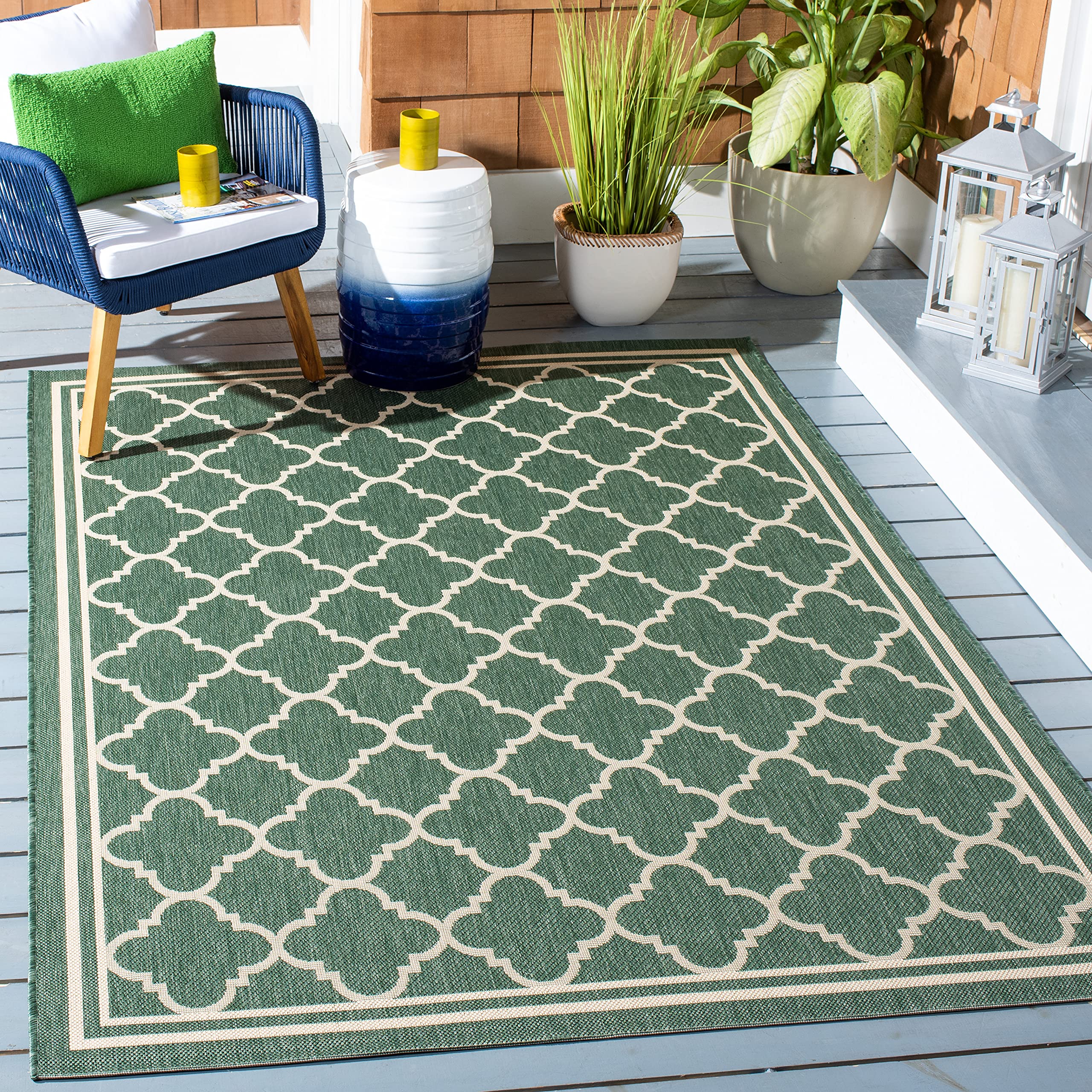 Safavieh Courtyard Collection Area Rug - 6'7' Square, Dark Green & Beige, Trellis Design, Non-Shedding & Easy Care, Indoor/Outdoor & Washable-Ideal For Patio, Backyard, Mudroom (Cy6918-322)