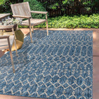 Jonathan Y Smb108B-8 Ourika Moroccan Geometric Textured Weave Indoor Outdoor Area Rug, Bohemian, Rustic, Scandinavian Easy Cleaning,Bedroom,Kitchen,Backyard,Patio,Non Shedding, Navy/Light Gray, 8 X 10