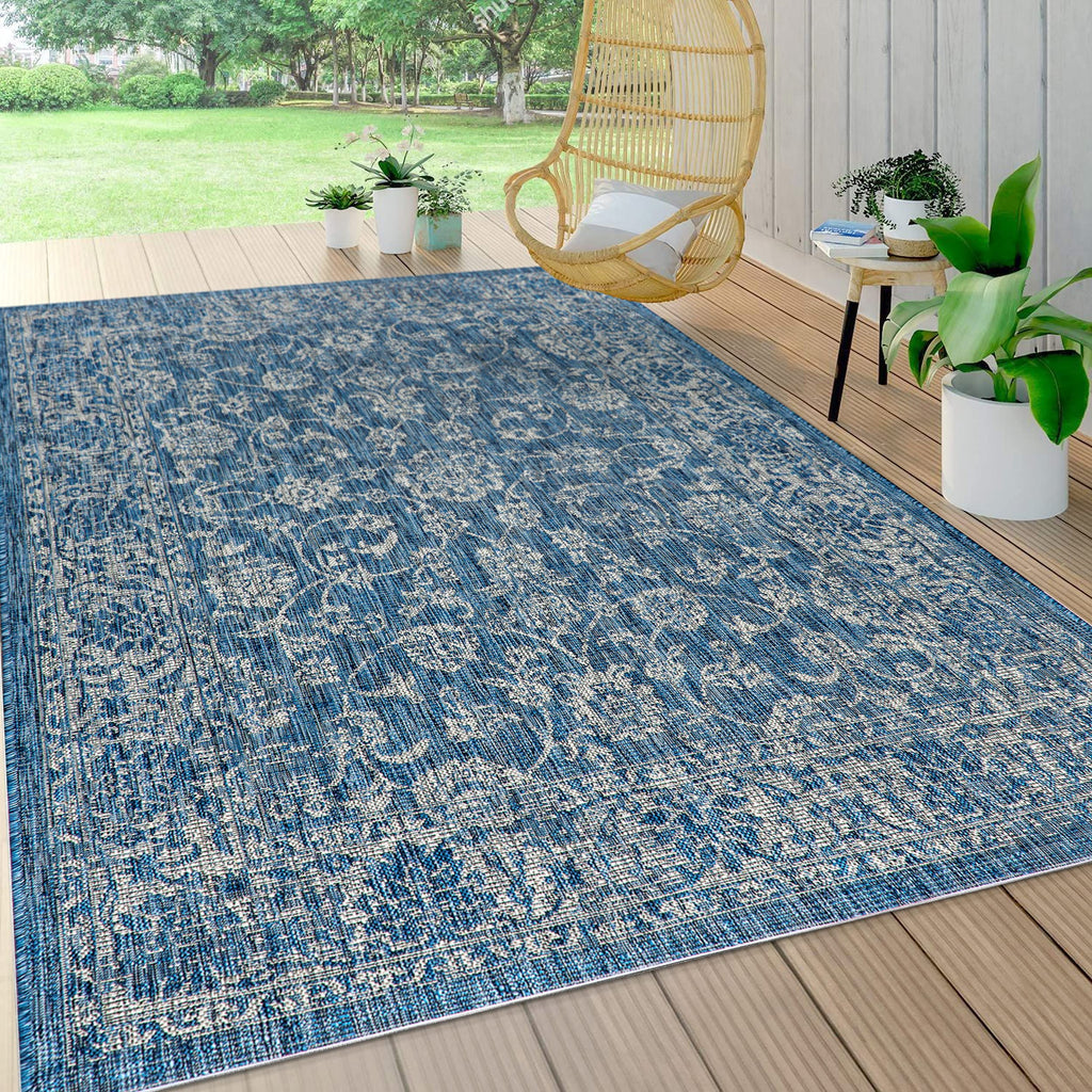 Jonathan Y Smb100B-8 Tela Bohemian Textured Weave Floral Indoor/Outdoor Navy/Gray 8 Ft. X 10 Ft. Area-Rug, Coastal,Easy-Cleaning,Hightraffic,Livingroom,Backyard, Non Shedding
