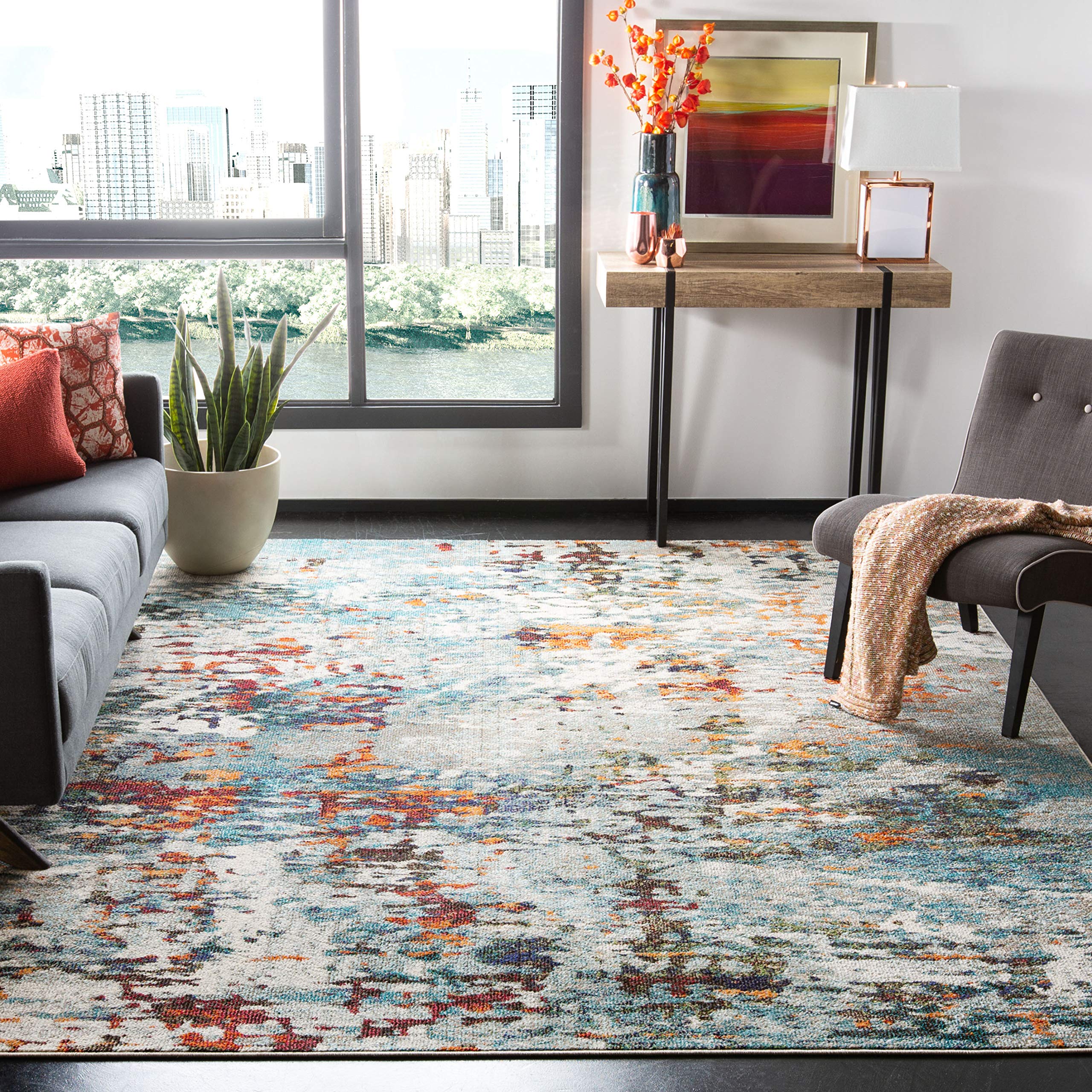 SAFAVIEH Madison Collection X-Large Area Rug - 12 x 18, Grey & Blue, Modern Abstract Design, Non-Shedding & Easy Care, Ideal f