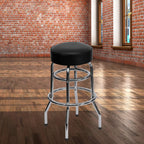 Flash Furniture Bruno Double Ring Chrome Backless Barstool with Black Upholstered Seat and Integrated Footrest