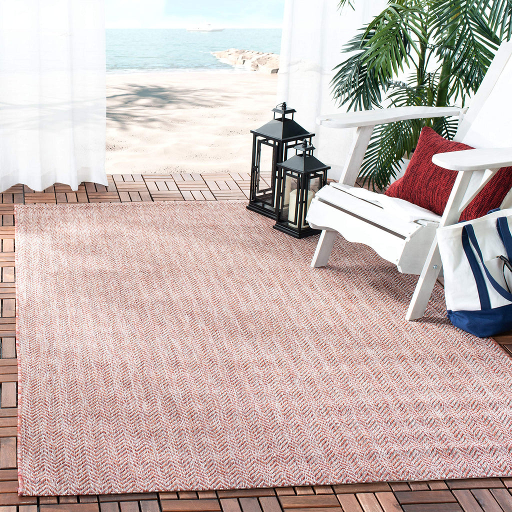 SAFAVIEH Courtyard Collection Area Rug - 4' Square, Red & Beige, Non-Shedding & Easy Care, Indoor/Outdoor & Washable-Ideal for P