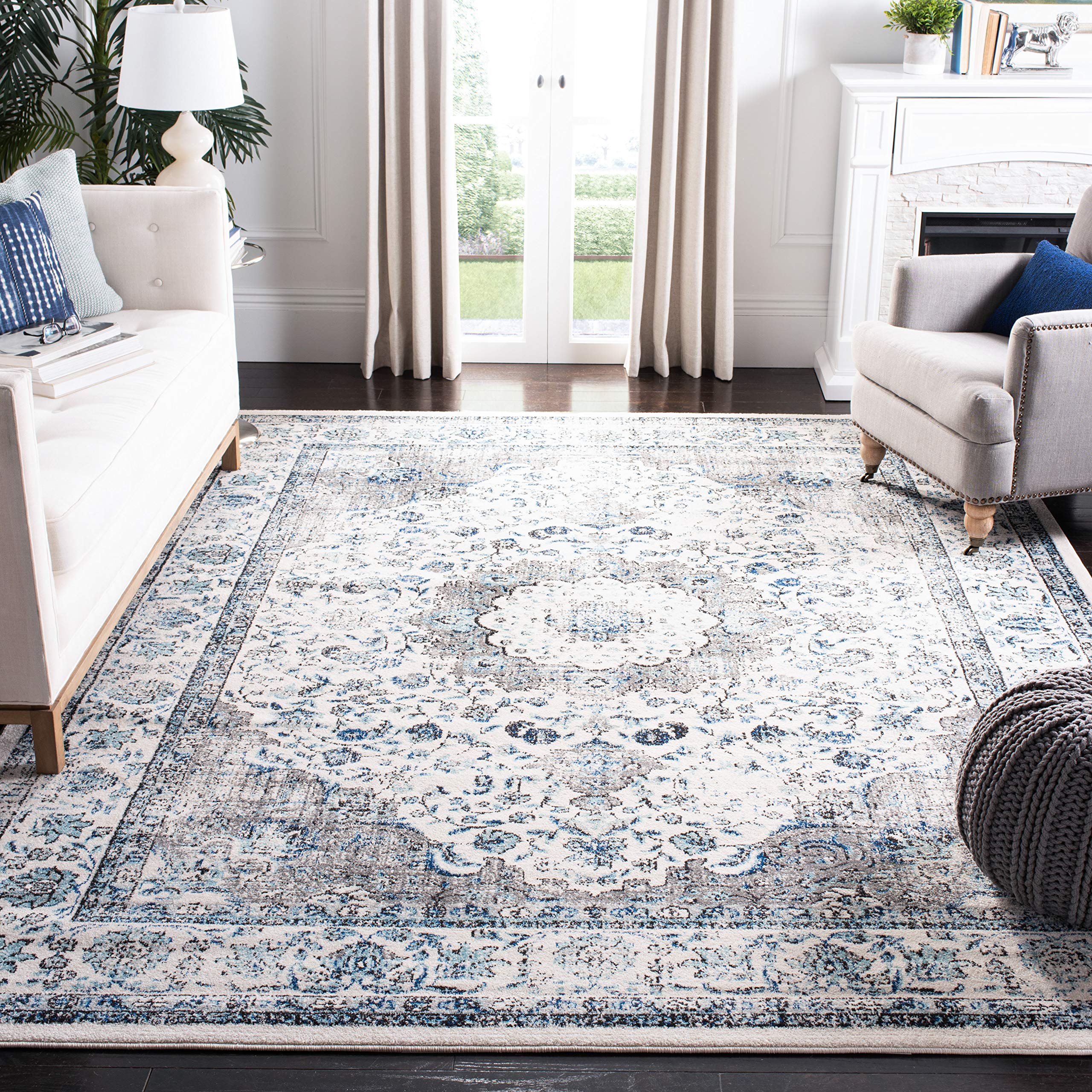SAFAVIEH Evoke Collection Area Rug - 10 x 14, Ivory & Grey, Shabby Chic Oriental Medallion Design, Non-Shedding & Easy Care, I
