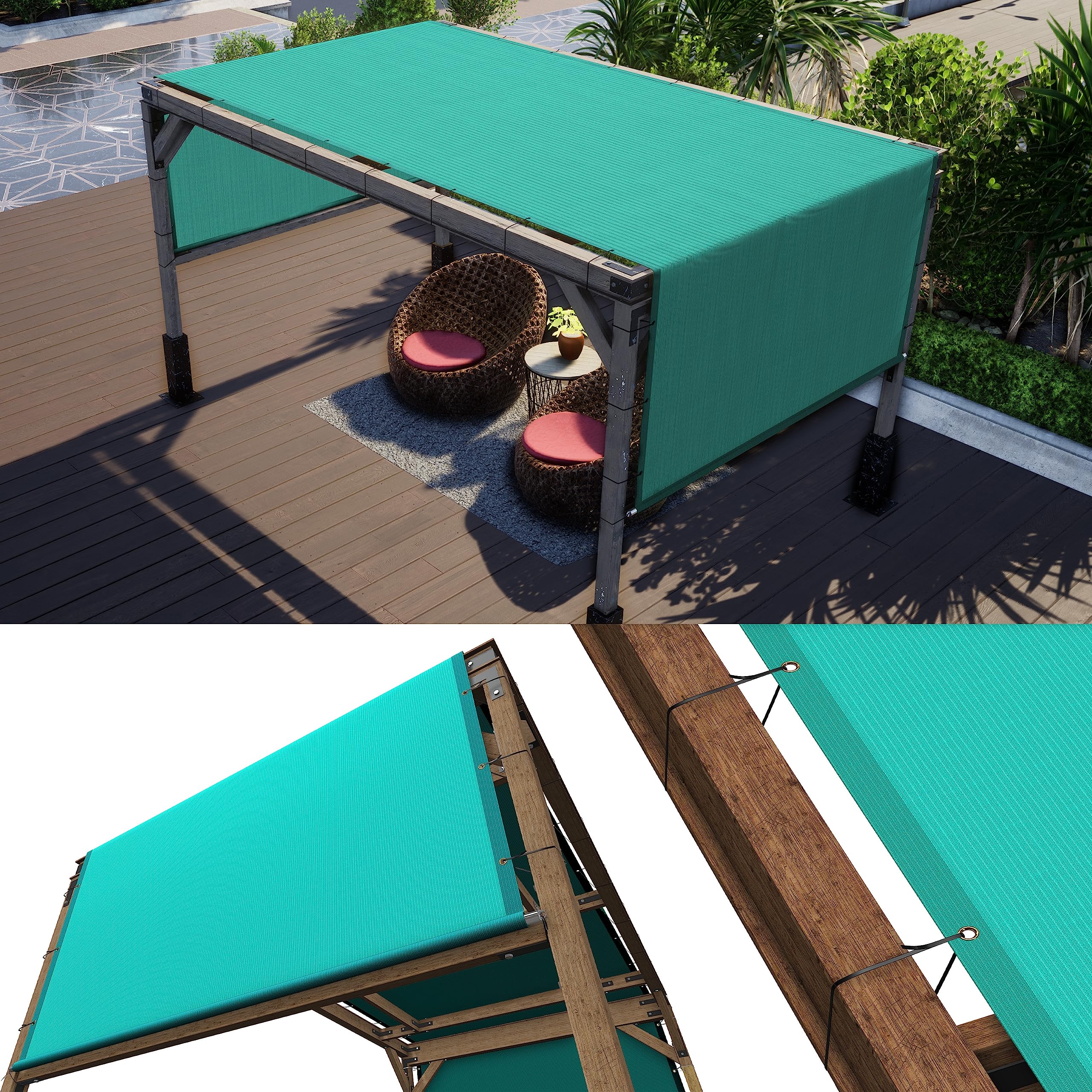 Colourtree 5' W X 12' L Turquoise Pergola Sun Shade Canopy Replacement Cover Upf50, Commercial Grade 260 Gsm Cloth For Outdoor P