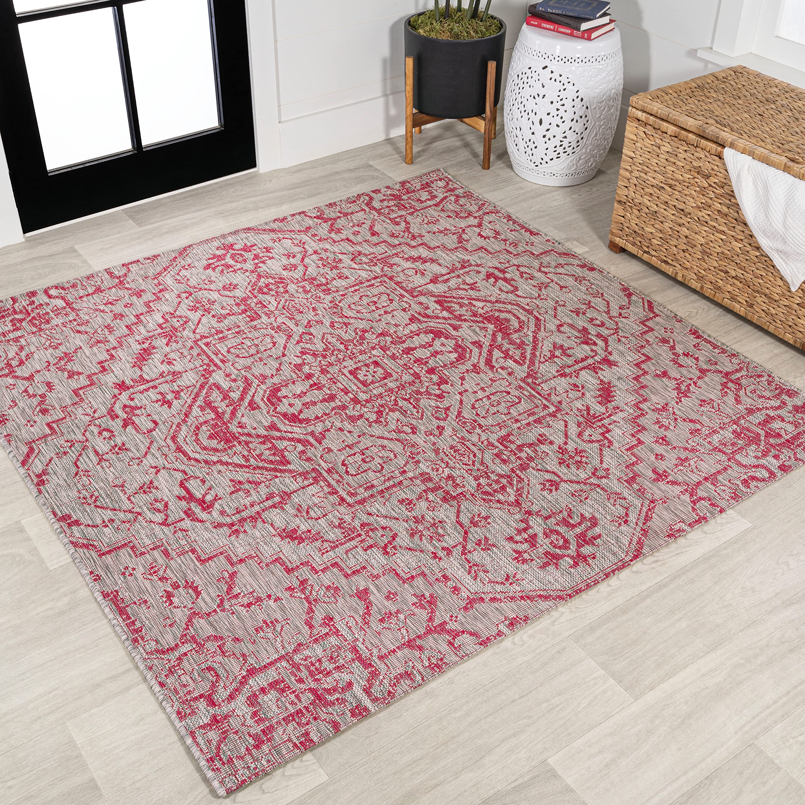 Jonathan Y Smb105F-5Sq Estrella Bohemian Medallion Textured Weave Indoor Outdoor Area Rug, Coastal Traditional,Bedroom,Kitchen,B