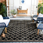 Safavieh Courtyard Collection 8' X 10' Black/Beige Cy6918 Trellis Indoor-Outdoor Waterproof Easy-Cleaning Patio Backyard Mudroom