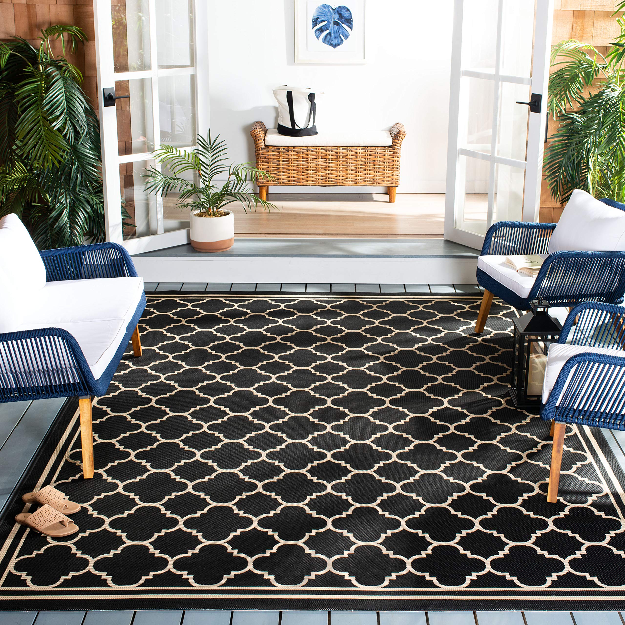 Safavieh Courtyard Collection 8' X 10' Black/Beige Cy6918 Trellis Indoor-Outdoor Waterproof Easy-Cleaning Patio Backyard Mudroom