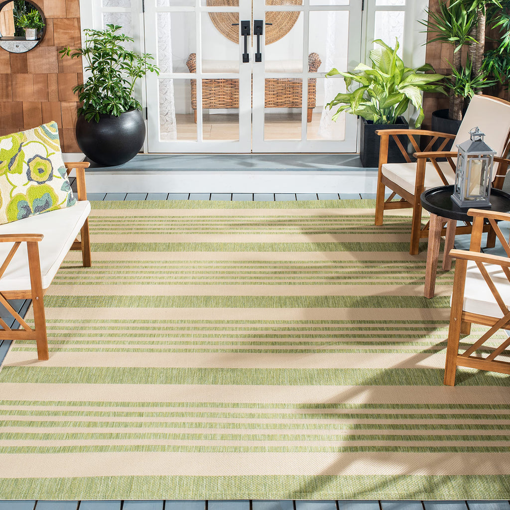 Safavieh Courtyard Collection Area Rug - 9' X 12', Beige & Sweet Pea, Stripe Design, Non-Shedding & Easy Care, Indoor/Outdoor &