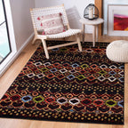 Safavieh Amsterdam Collection Area Rug - 6'7'' X 9'2'', Black & Multi, Moroccan Boho Design, Non-Shedding & Easy Care, Ideal For