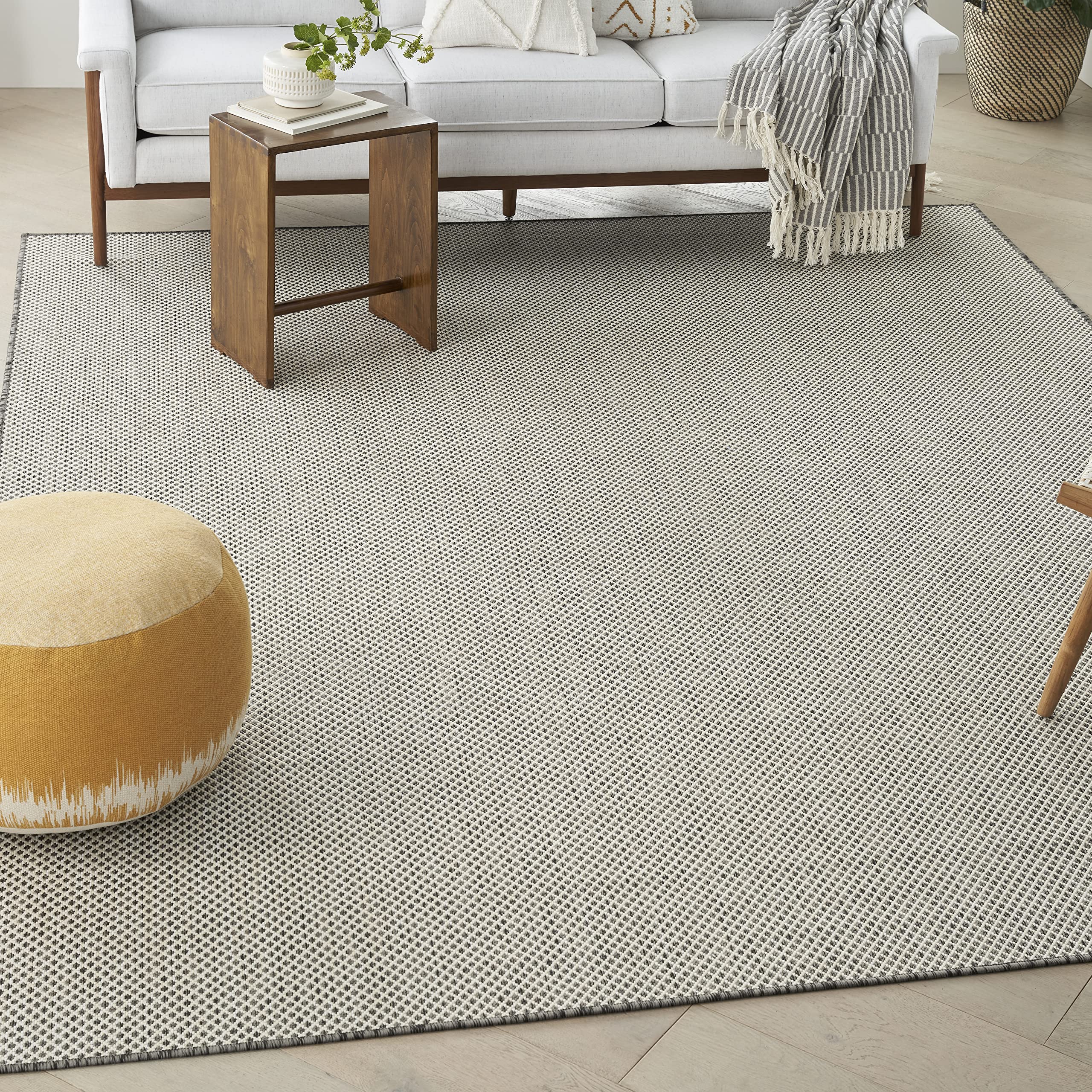 Nourison Courtyard Indoor/Outdoor Ivory Charcoal 7' X 10' Area Rug, Geometric, Easy Cleaning, Non Shedding, Bed Room, Living Roo