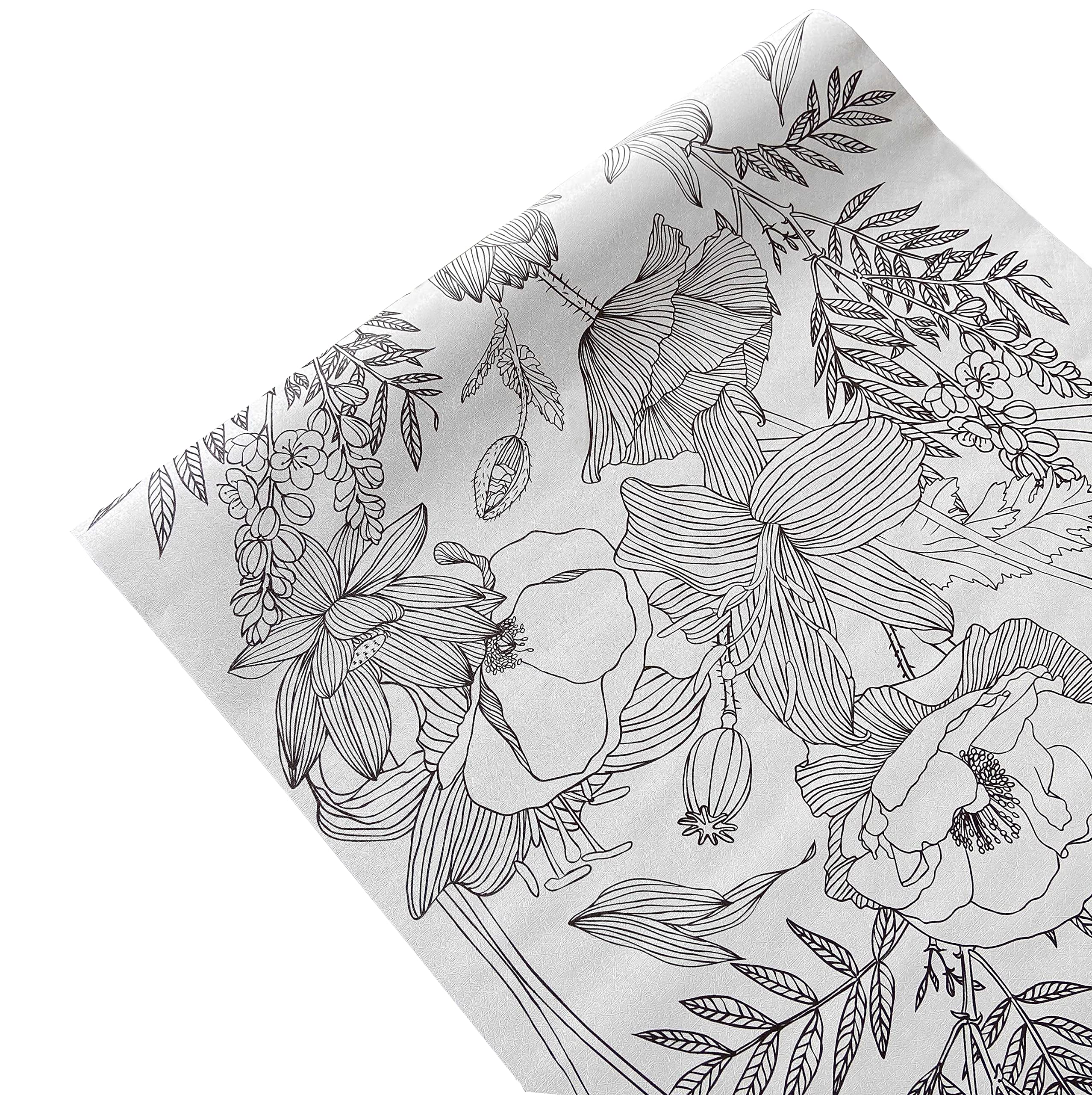 Elegant Lily Lotus Floral Adhesive Shelf Liner Peel & Stick Dresser Drawer Sticker Cabinet Sticker Furniture Contact Paper, 17.7