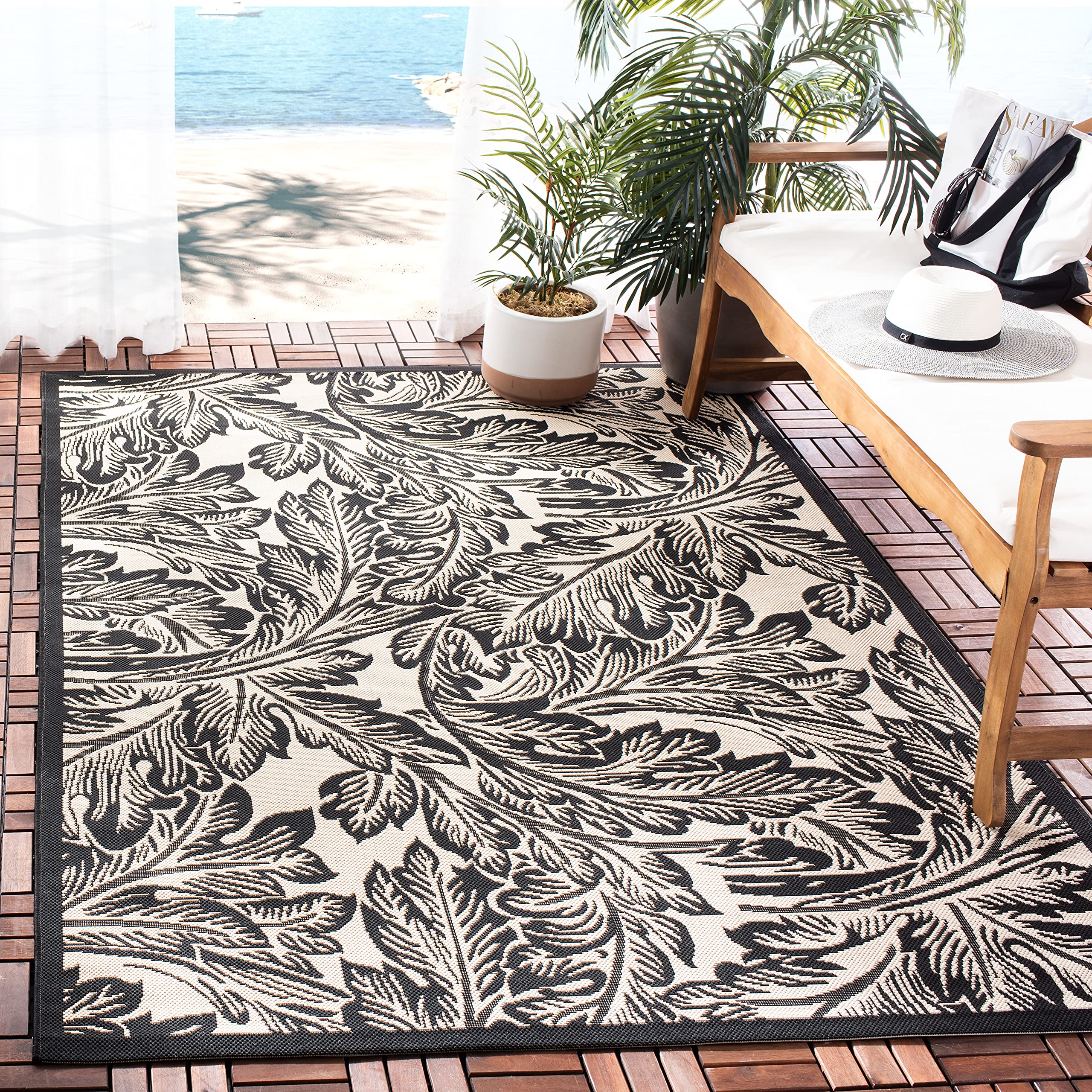 SAFAVIEH Courtyard Collection Accent Rug - 4 x 57, Sand & Black, Non-Shedding & Easy Care, Indoor/Outdoor & Washable-Ideal for