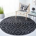 SAFAVIEH Adirondack Collection Area Rug - 6 Round, Black & Ivory, Modern Diamond Distressed Design, Non-Shedding & Easy Care, I