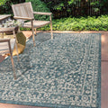 Jonathan Y Smb104B-9 Malta Bohemian Medallion Textured Weave Indoor Outdoor -Area Rug, Coastal, Traditional, Transitional Easy-Cleaning,Bedroom,Kitchen,Backyard,Patio,Non Shedding, Teal/Gray, 9 X 12