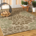 JONATHAN Y SMB110A-6 Zinnia Modern Floral Textured Weave Sage/Brown 6 ft. x 9 ft. Indoor/Outdoor Area Rug, Pet Friendly, Non-She