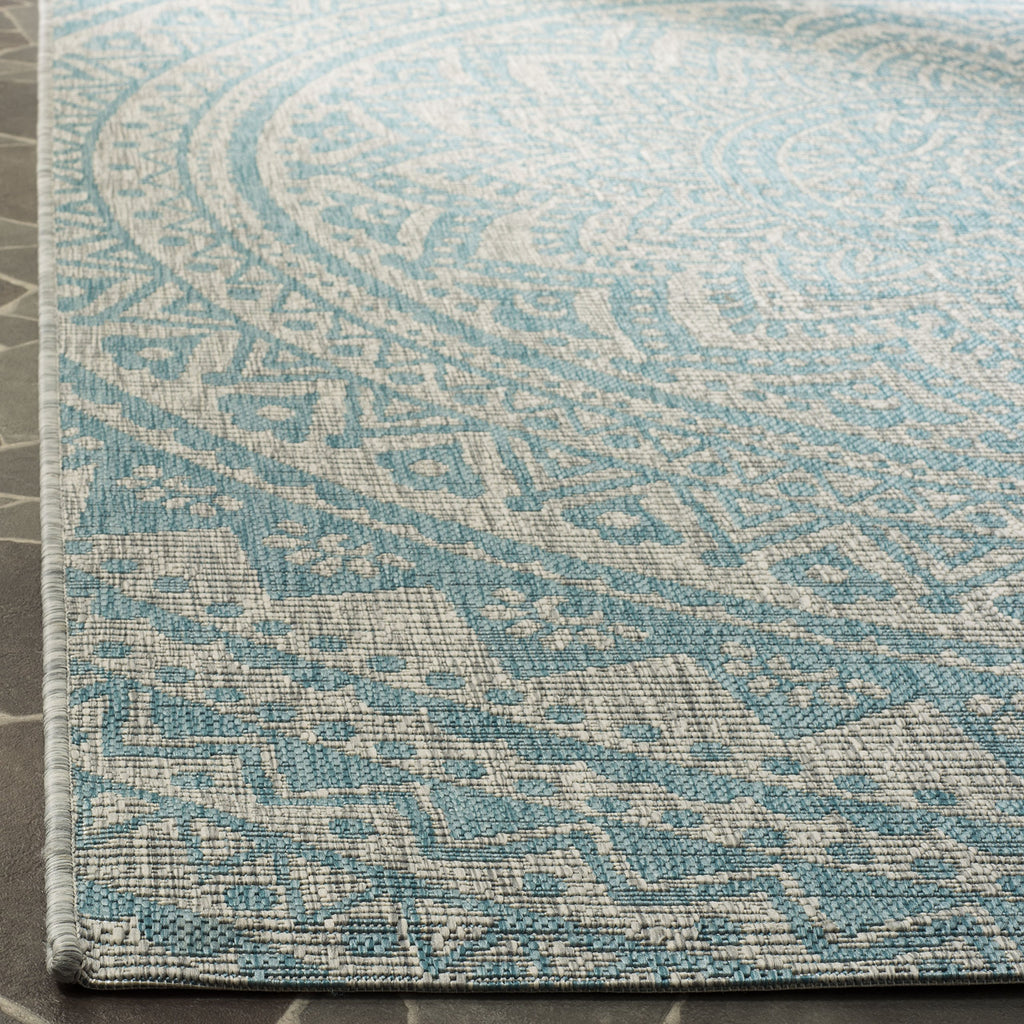 Safavieh Courtyard Collection 2' 3' X 16' Light Grey / Aqua Cy8734 Indoor/ Outdoor Easy Cleaning Patio Backyard Mudroom Runner Rug