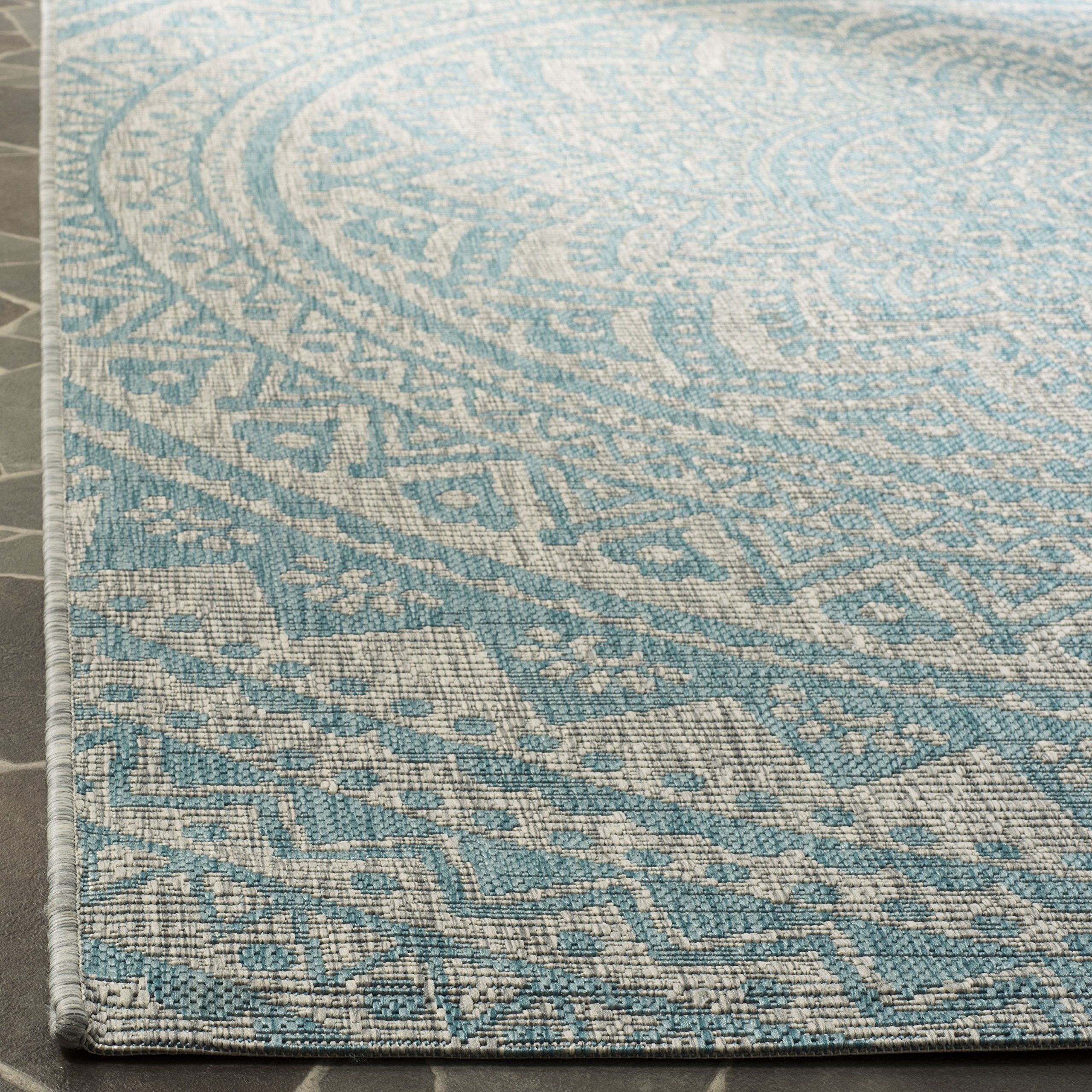Safavieh Courtyard Collection 6'7' X 9'6' Light Grey / Aqua Cy8734 Indoor/ Outdoor Waterproof Easy Cleaning Patio Backyard Mudroom Area Rug