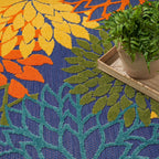 Nourison Aloha Indoor-Outdoor Navy Multicolor 3'6' X 5'6' Area Rug, Easy Cleaning, Non Shedding, Bed Room, Living Room, Dining Room, Backyard, Deck, Patio (4X6)