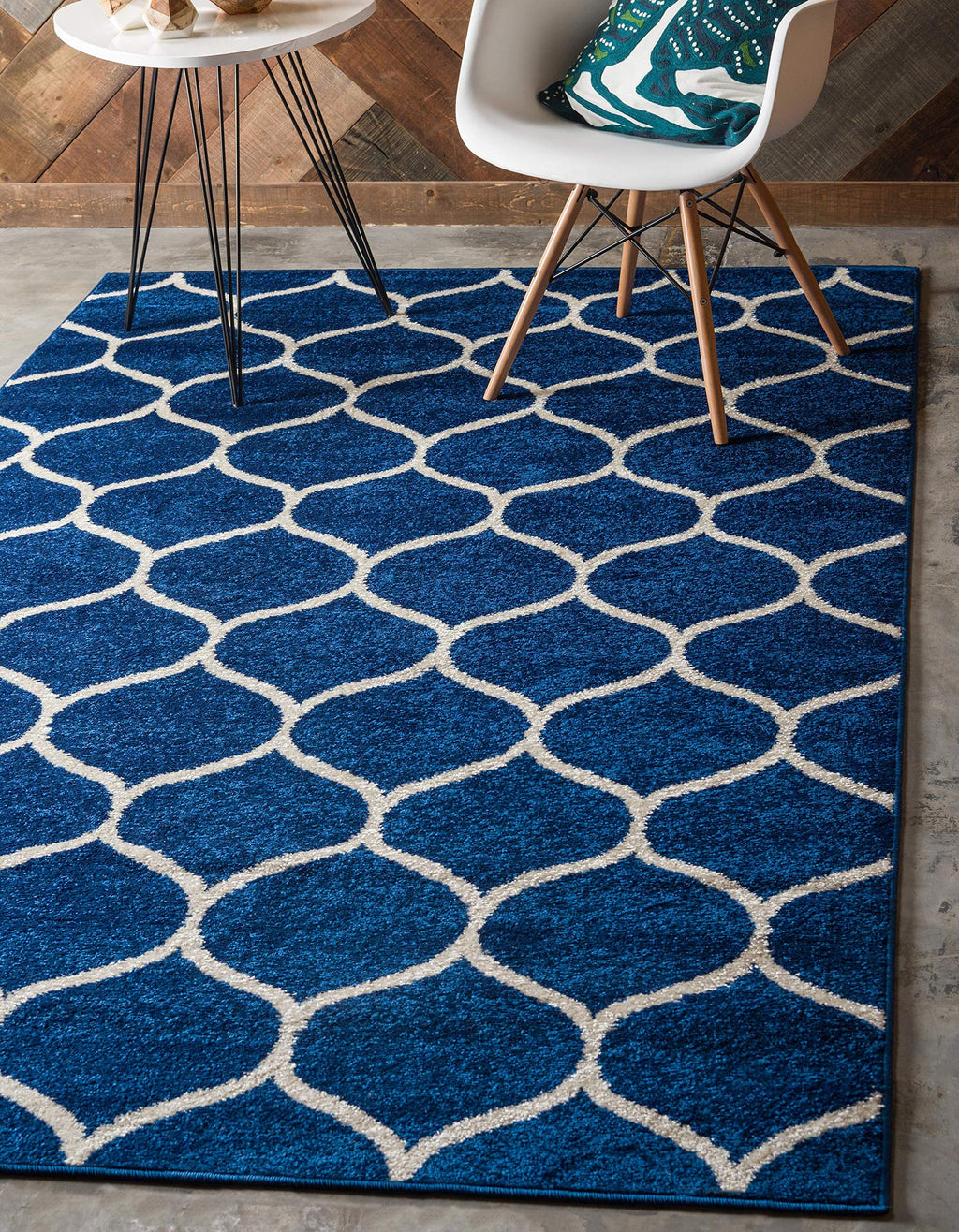 Unique Loom Trellis Frieze Collection Area Rug - Rounded (4' 1'' X 6' 1'', Navy Blue/ Ivory)