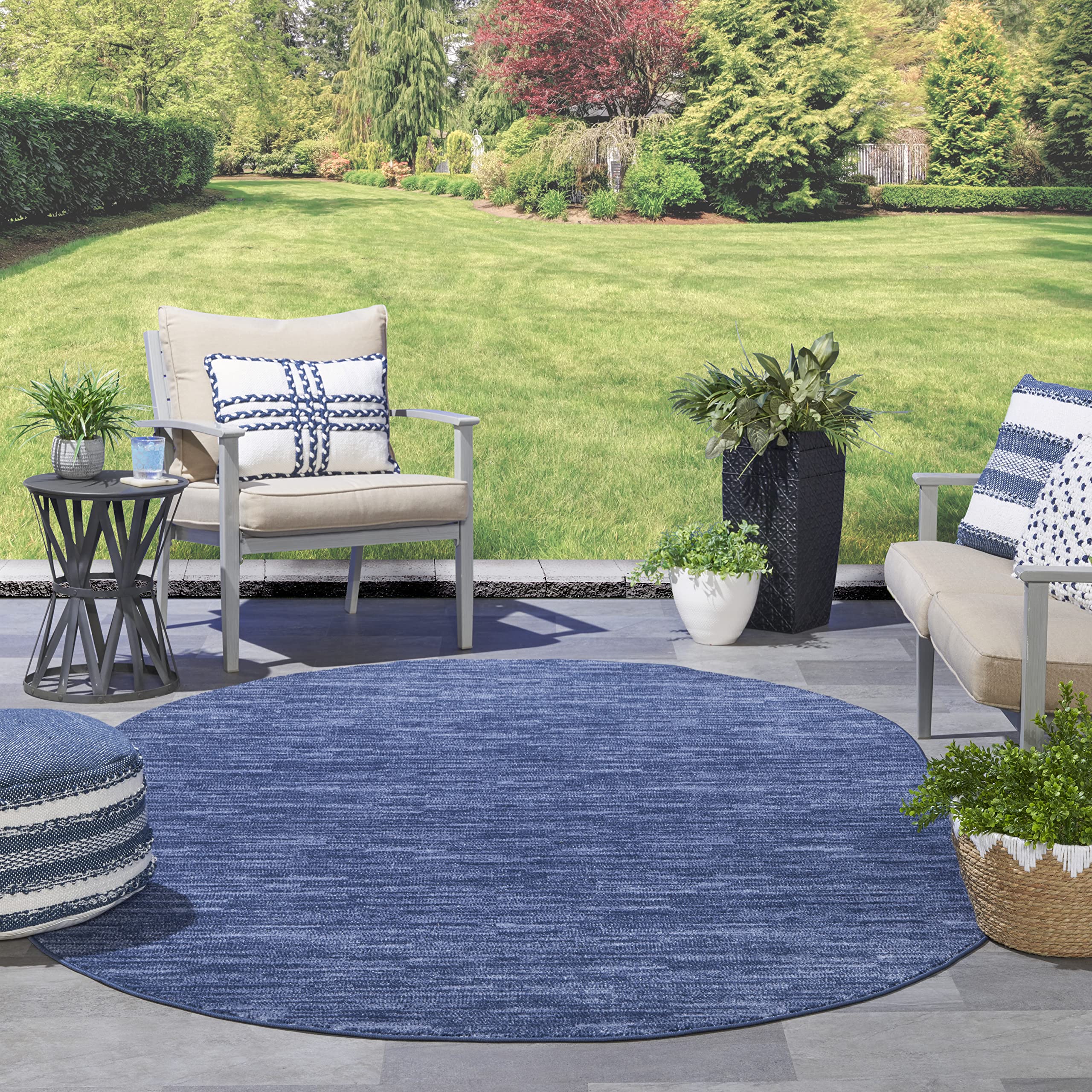 Nourison Essentials Indoor/Outdoor Navy Blue 6' X 9'Oval Area Rug, Easy Cleaning, Non Shedding, Bed Room, Living Room, Dining Room, Backyard, Deck, Patio (6X9 Oval)