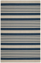 SAFAVIEH Courtyard Collection Area Rug - 6'7'' x 9'6'', Navy & Beige, Non-Shedding & Easy Care, Indoor/Outdoor & Washable-Ideal 