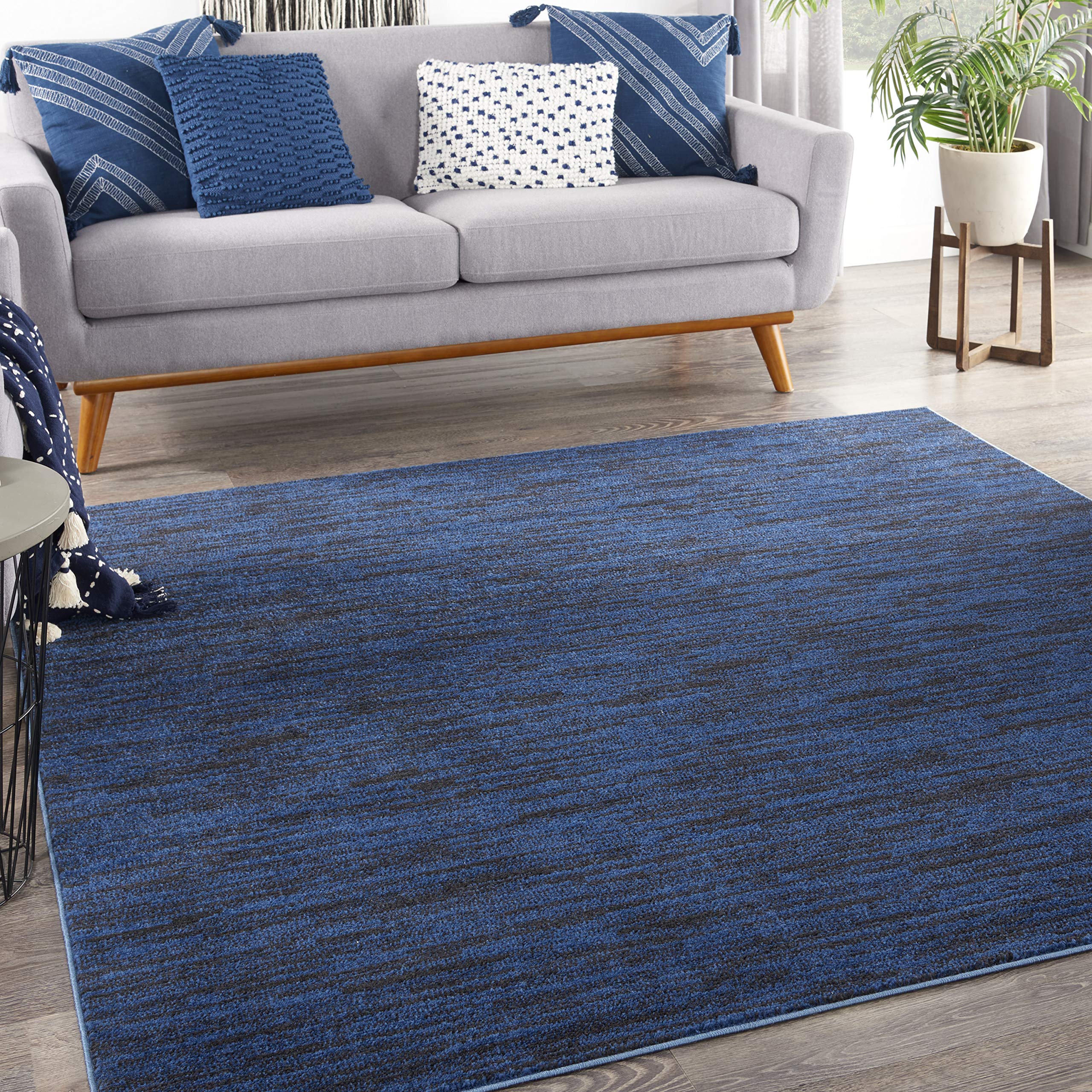 Nourison Essentials Indoor/Outdoor Midnight Blue 5' X Square Area -Rug, Easy -Cleaning, Non Shedding, Bed Room, Living Room, Din