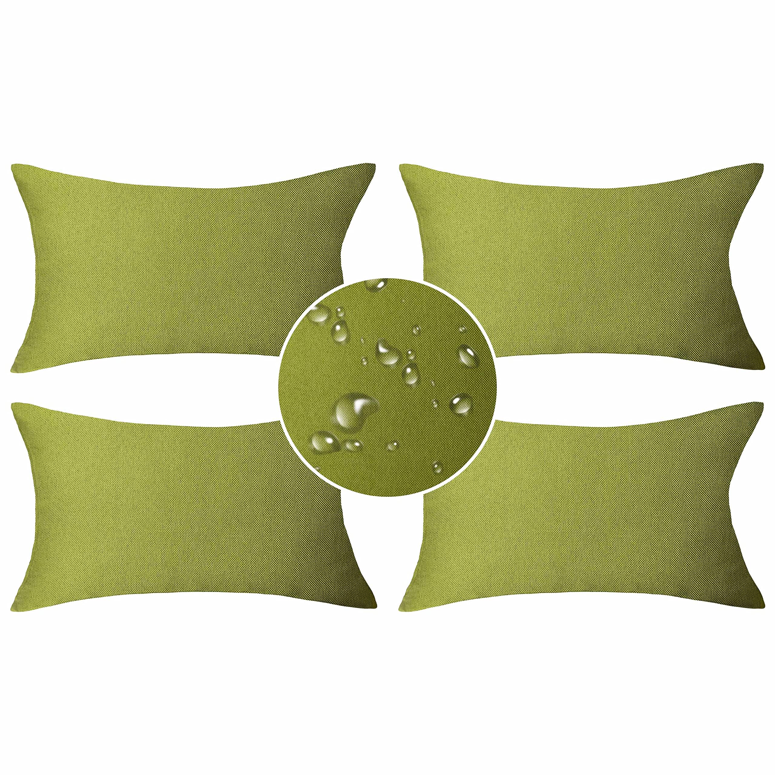 Demetex 12X20 Pillow Covers Outdoor Set Of 4 Fall Decorative Lumbar Waterproof Throw Pillows For Couch Bed, 30X50 Cm, Grass Gree