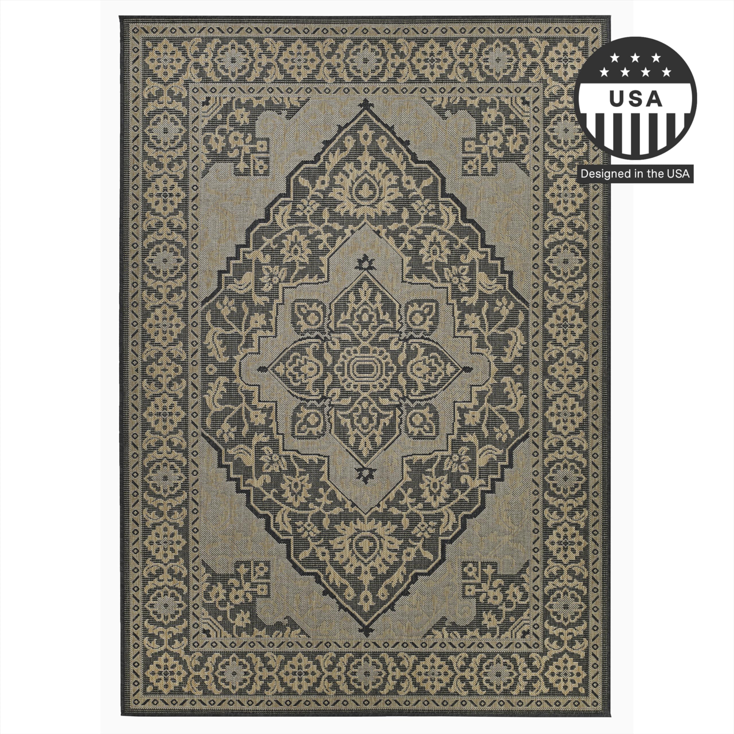 Fh Home Flat Woven Outdoor Rug - Waterproof, Easy To Clean, Stain Resistant - Premium Polypropylene Yarn - Vintage - Porch, Deck