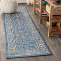 Jonathan Y Smb103A-210 Palazzo Vine And Border Textured Weave Indoor Outdoor Area Rug Coastal Bohemian Rustic Glam Easy Cleaning Bedroom Kitchen Backyard Patio Non Shedding, 2 X 10, Navy/Gray
