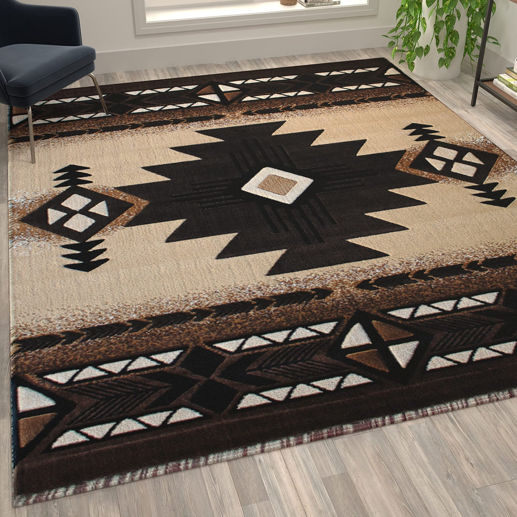 Flash Furniture Mohave Traditional Southwestern Style Area Rug - Rustic Brown Accent Rug - 8' X 10' - Olefin Fibers With Jute Backing