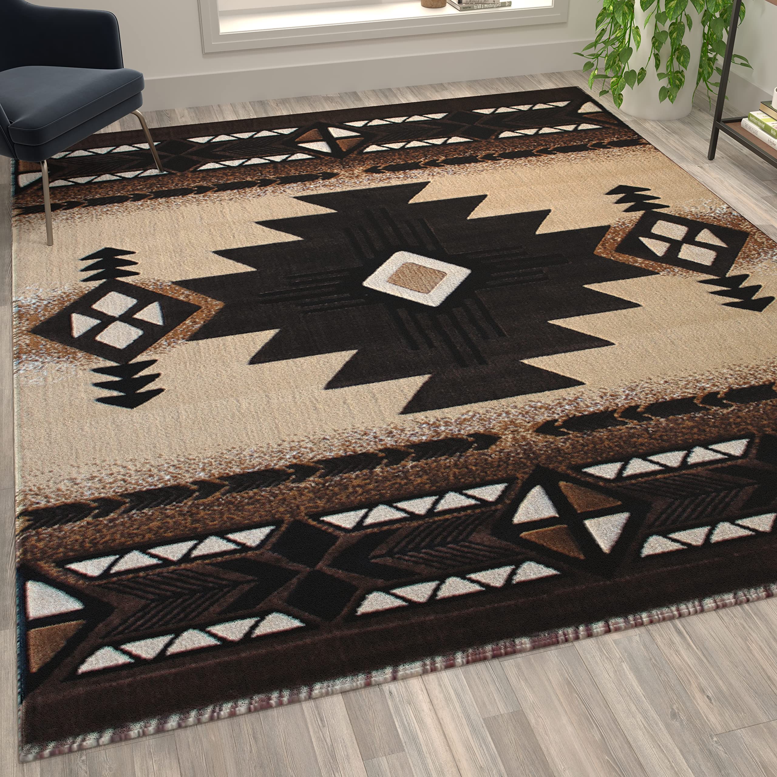 Flash Furniture Mohave Traditional Southwestern Style Area Rug - Rustic Brown Accent Rug - 8' X 10' - Olefin Fibers With Jute Backing