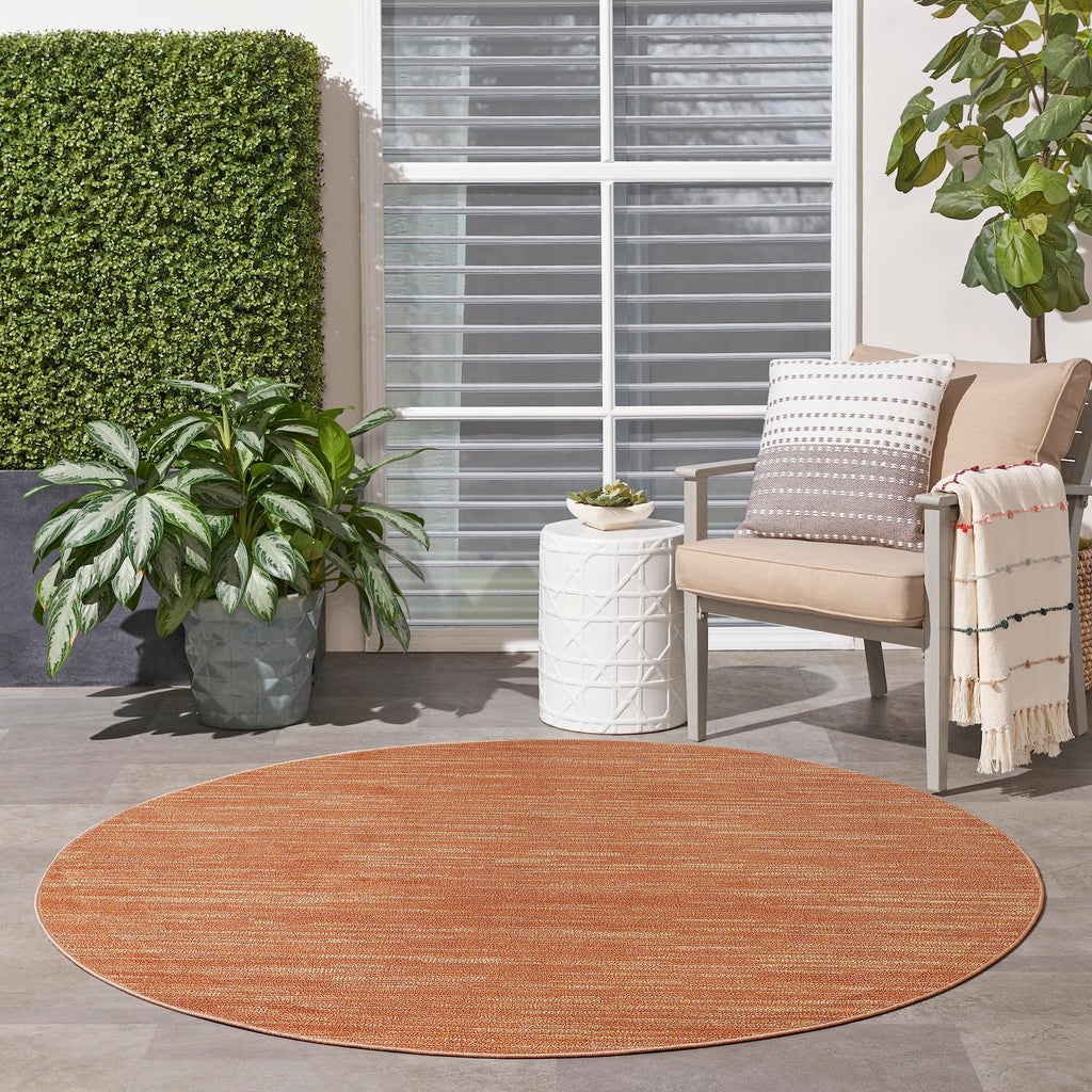 Nourison Essentials Indoor/Outdoor Rust 6' X Round Area Rug, Easy Cleaning, Non Shedding, Bed Room, Living Room, Dining Room, Backyard, Deck, Patio (6 Round)