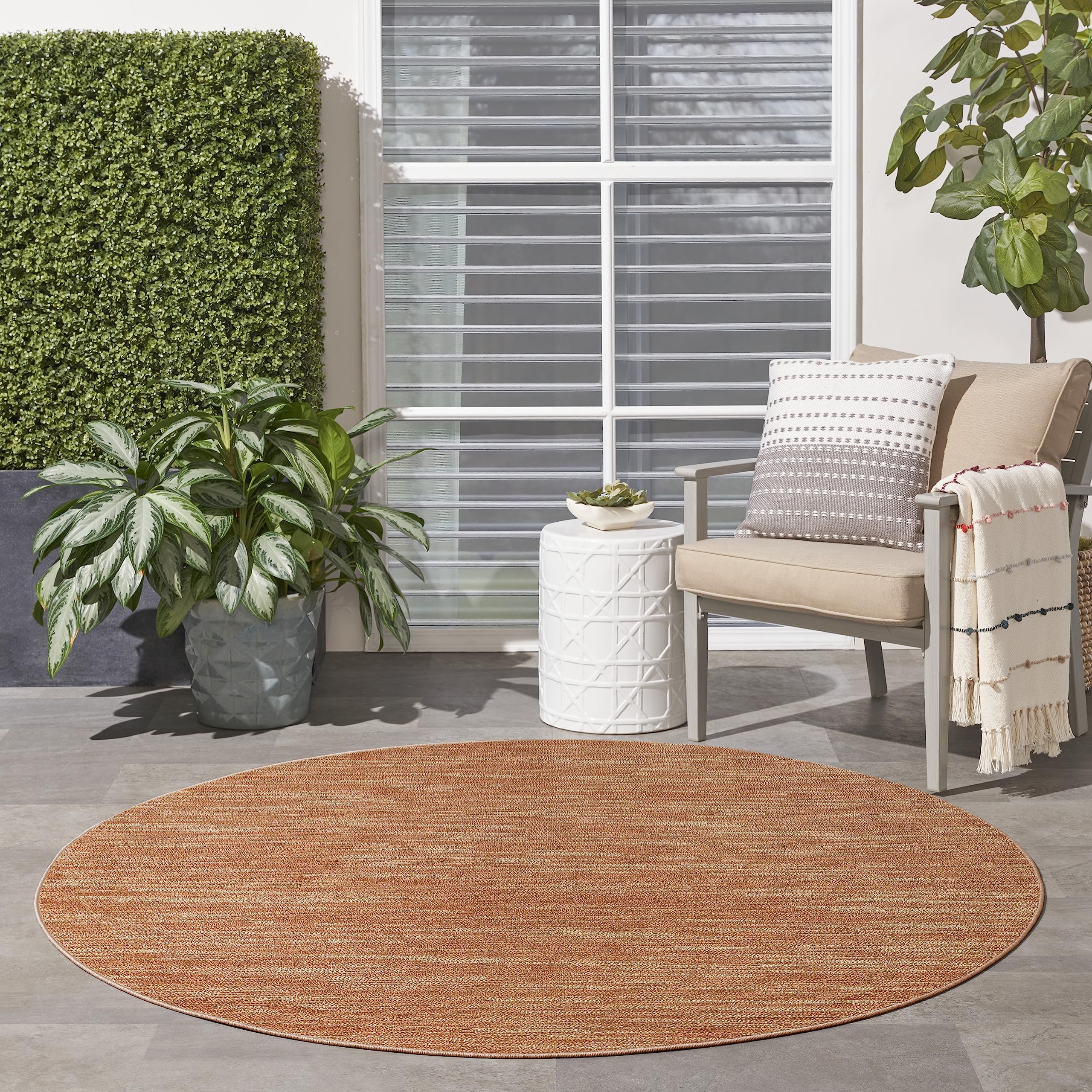 Nourison Essentials Indoor/Outdoor Rust 6' X Round Area Rug, Easy Cleaning, Non Shedding, Bed Room, Living Room, Dining Room, Backyard, Deck, Patio (6 Round)