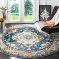 SAFAVIEH Monaco Collection Area Rug - 8 Round, Navy & Light Blue, Boho Chic Medallion Distressed Design, Non-Shedding & Easy Ca