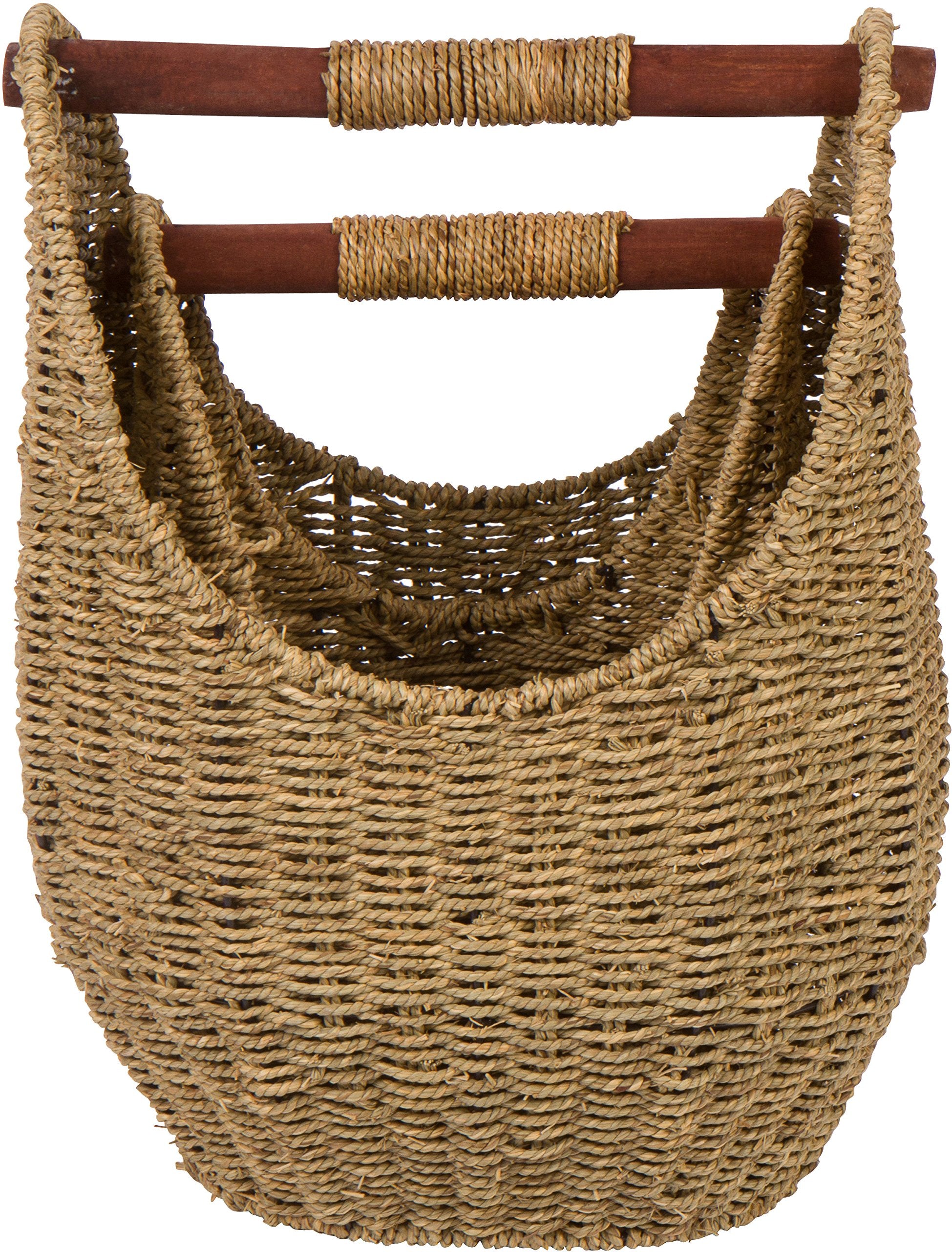 Trademark Innovations 12.2'' & 9.4'' Seagrass Baskets with Wooden Handles - Set of 2 (Natural)