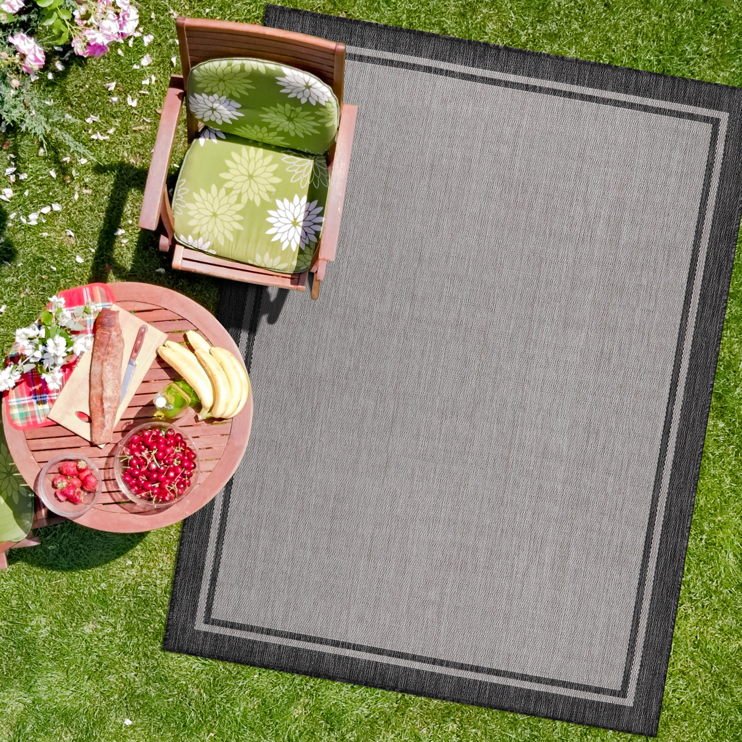 Camilson Indoor Outdoor Rug, 5X7 Bordered Grey Modern Area Rugs For Indoor And Outdoor Patios, Kitchen And Hallway Mats, Washabl