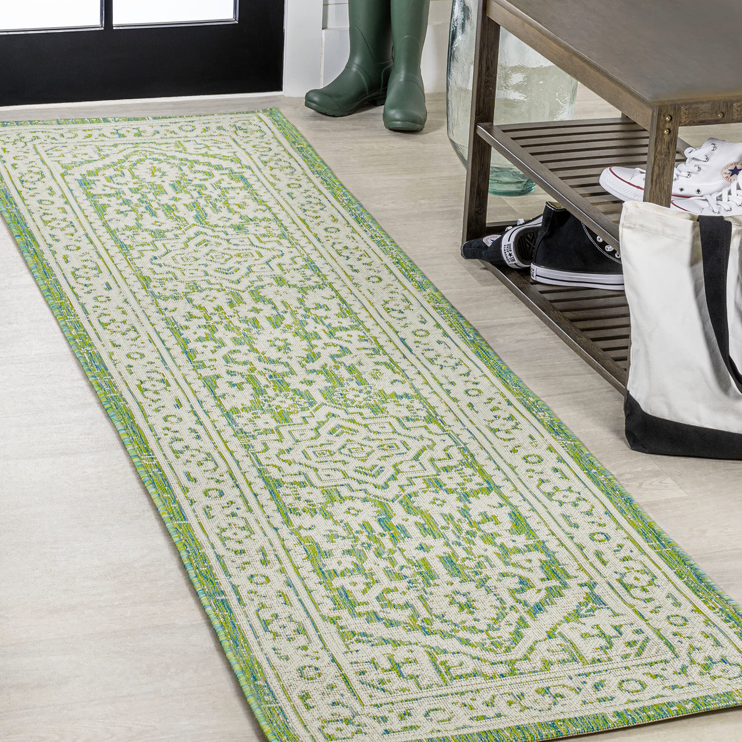 Jonathan Y Smb101H-28 Sinjuri Medallion Textured Weave Indoor Outdoor Area-Rug, Coastal, Traditional, Transitional Easy-Cleaning