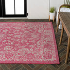 Jonathan Y Smb100G-9 Tela Bohemian Textured Weave Floral Indoor Outdoor Area Rug, Coastal,Traditional,Transitional Easy Clean,Bedroom,Kitchen,Backyard,Patio, Non-Shed, Fuchsia/Light Gray, 9 X 12