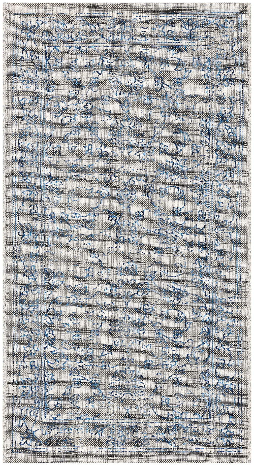 Safavieh Courtyard Collection Accent Rug - 2'3' X 5', Grey & Navy, Non-Shedding & Easy Care, Indoor/Outdoor & Washable-Ideal For Patio, Backyard, Mudroom (Cy8680-36812)