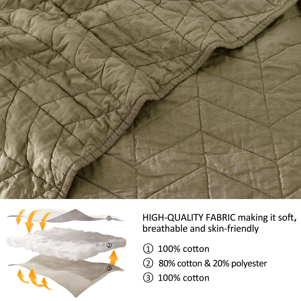Palassio Green 100% Cotton Quilt King Size Bedding Sets With Pillow Shams, Olive Lightweight Soft Bedspread Coverlet, Sage Quilt