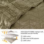 Palassio Green 100% Cotton Quilt King Size Bedding Sets With Pillow Shams, Olive Lightweight Soft Bedspread Coverlet, Sage Quilt