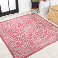 Jonathan Y Smb104E-5Sq Malta Bohemian Medallion Textured Weave Indoor Outdoor Area Rug,Coastal,Traditional,Transitional Easy Clean,Bedroom,Kitchen,Backyard,Patio,Non-Shed,Fuchsia/Light Gray,5' Square