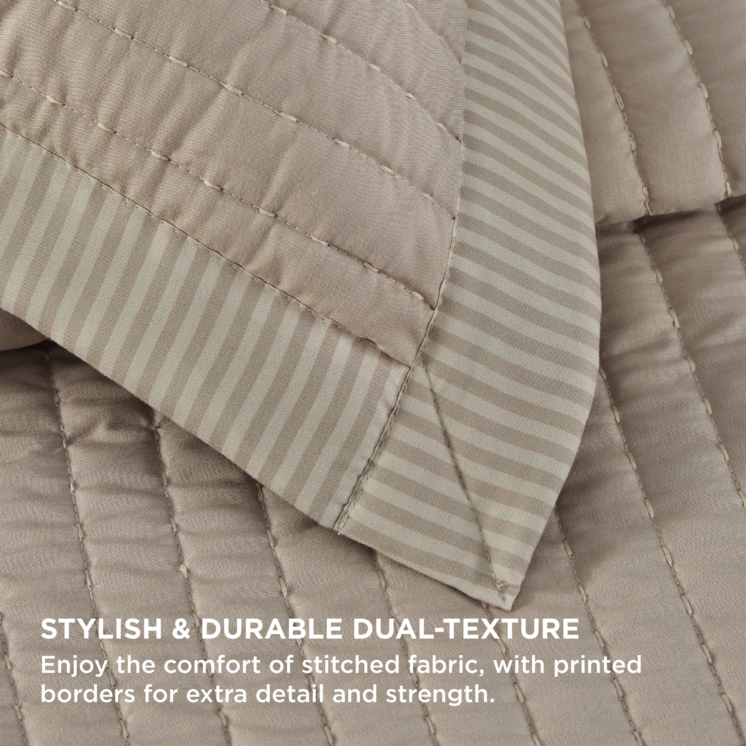 Bedsure Taupe Quilts Twin Size - Twin Quilt Bedding Set Bedspread Coverlet, Lightweight Corduroy Pattern Bedspread, 2-Piece Set With 68'X86' Coverlet & 1 Pillow Sham, All-Season Soft Microfiber